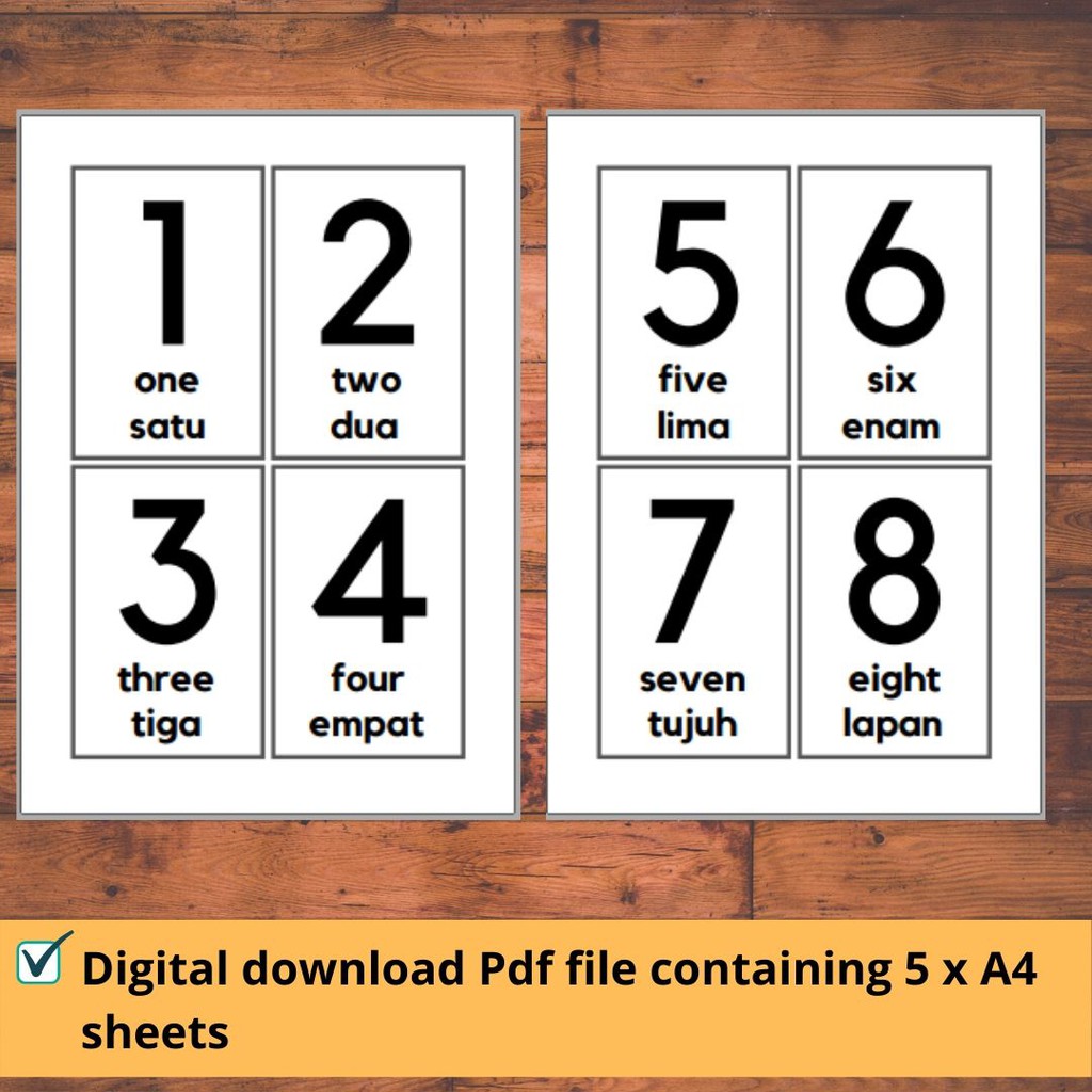 Printables 1 20 Numbers Nombor 123 Flashcard In English And Malay Softcopy Pdf File Shopee Malaysia