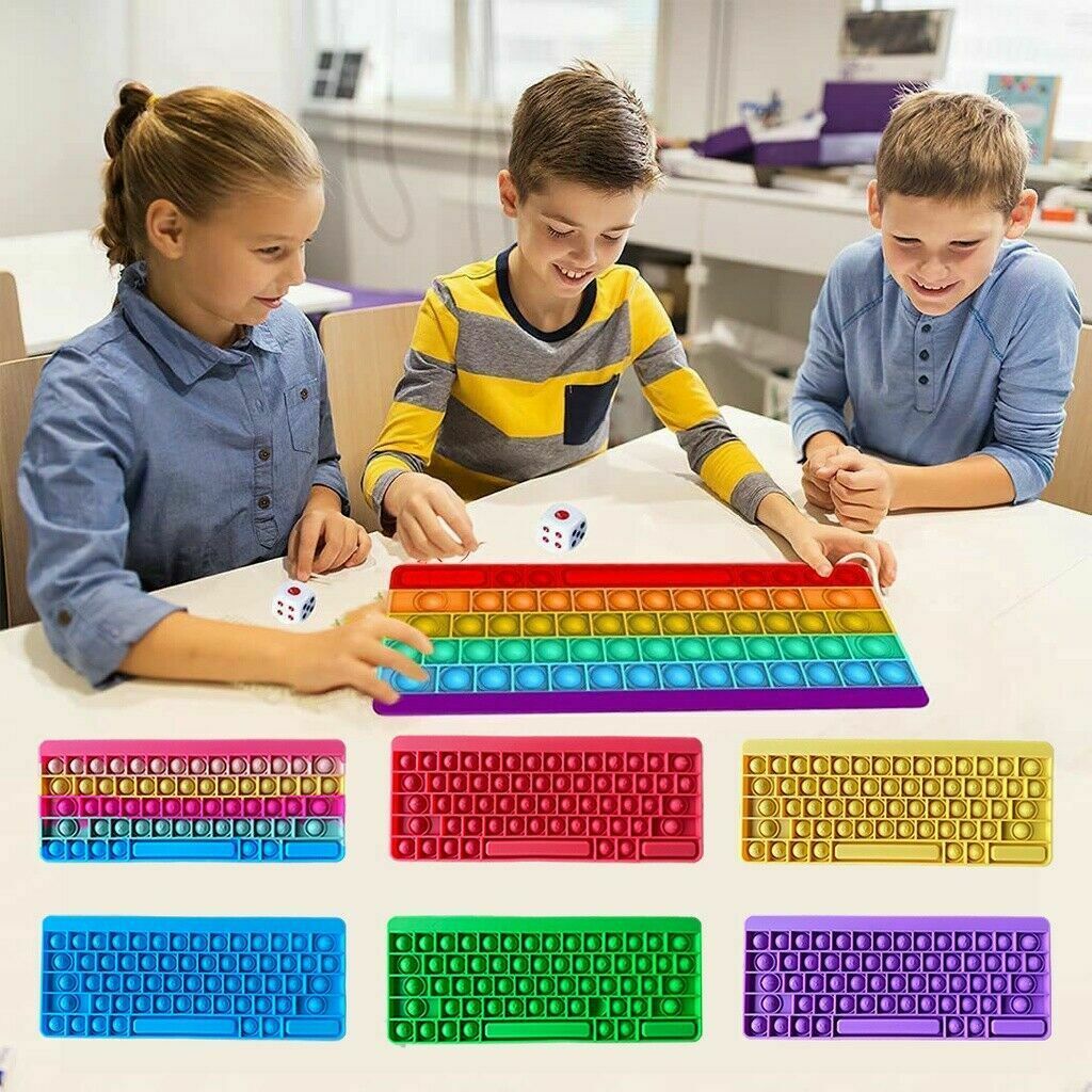 Keyboard Rainbow Pop It Fidget Toys Push Bubble Sensory Squishy Stress ...