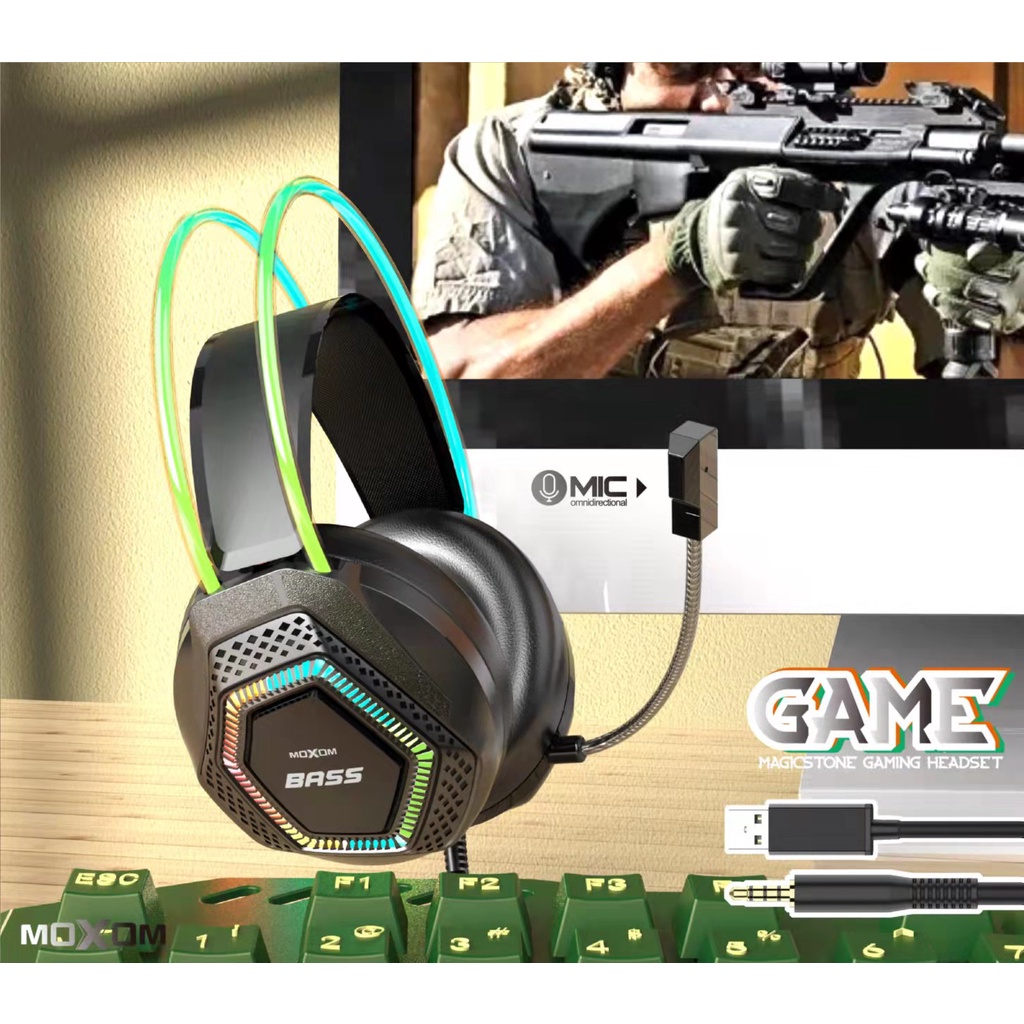 MOXOM MXEP50 GM 3D Surround Deep Bass Gaming Headset 3.5mm+USB 50mm