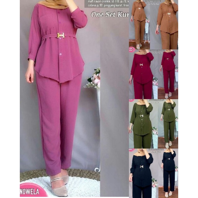 KURNIA SET CRINKLE LD 110 PREMIUM FREE BELT PLAIN SUIT