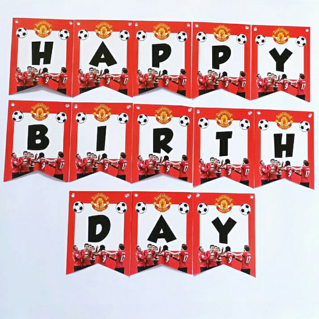 HAPPY BIRTHDAY PARTY BANNER MAN UNITED COLOURS BUNTING DECORATION