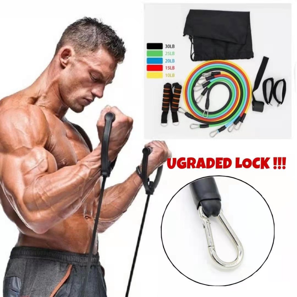 🎁KL STORE✨ _Upgraded Lock 11pcs Exercise Resistance Bands Yoga Fitness Pilates Gym Kit