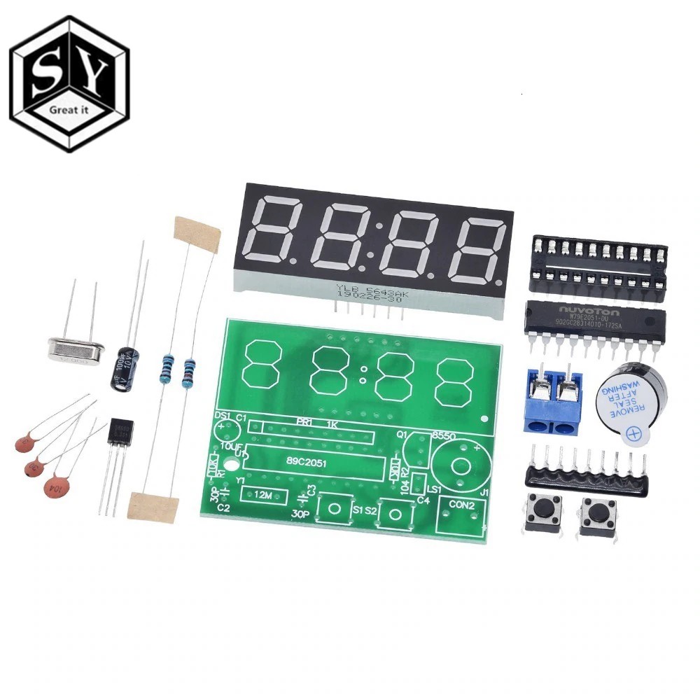 AT89C2051 Digital 4 Bits Electronic Clock Electronic Production Suite Kit DIY 