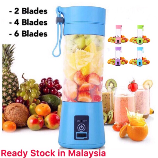 (Ready Stock) Mini Portable USB Rechargeable Shake N And Take Fruit Juice Blender 2/4/6 Blades