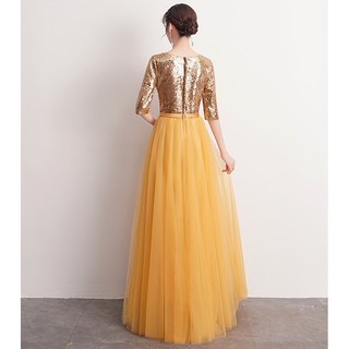 Yellow Evening Jubah  Dress  Women Sister Elegant Party 