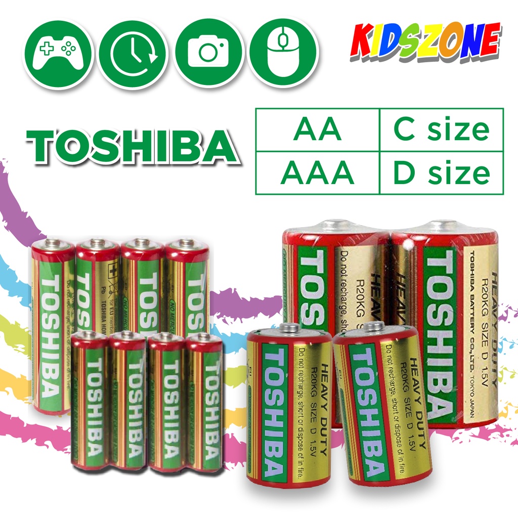 TOSHIBA Heavy Duty Battery Carbon Zinc 1.5V AA / AAA / C / D/Bateri ...