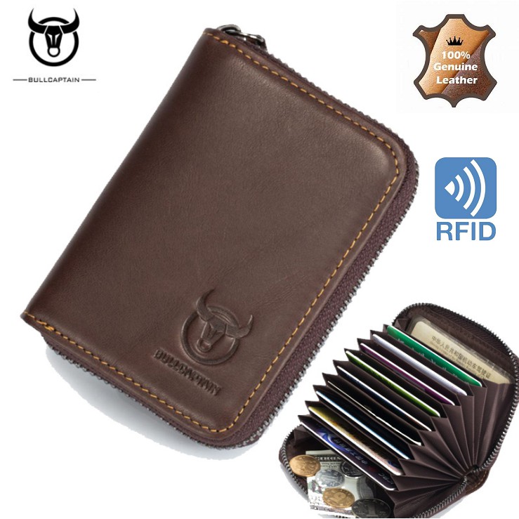 [Malaysia Seller] BullCaptain RFID Blocking Genuine Cowhide Leather Credit Cards Holder Wallets Wallet