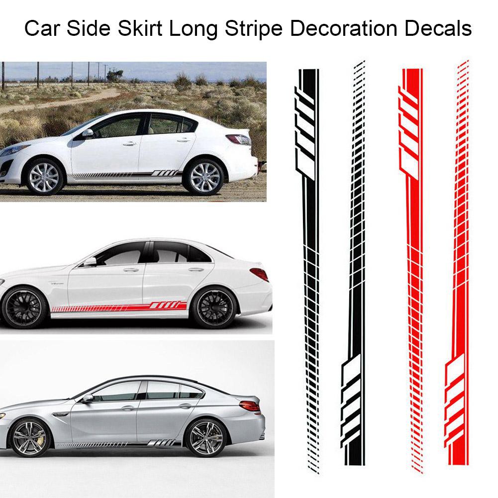 Waterproof Car Styling Side Skirt White Stripes Vinyl Decals Decoration ...