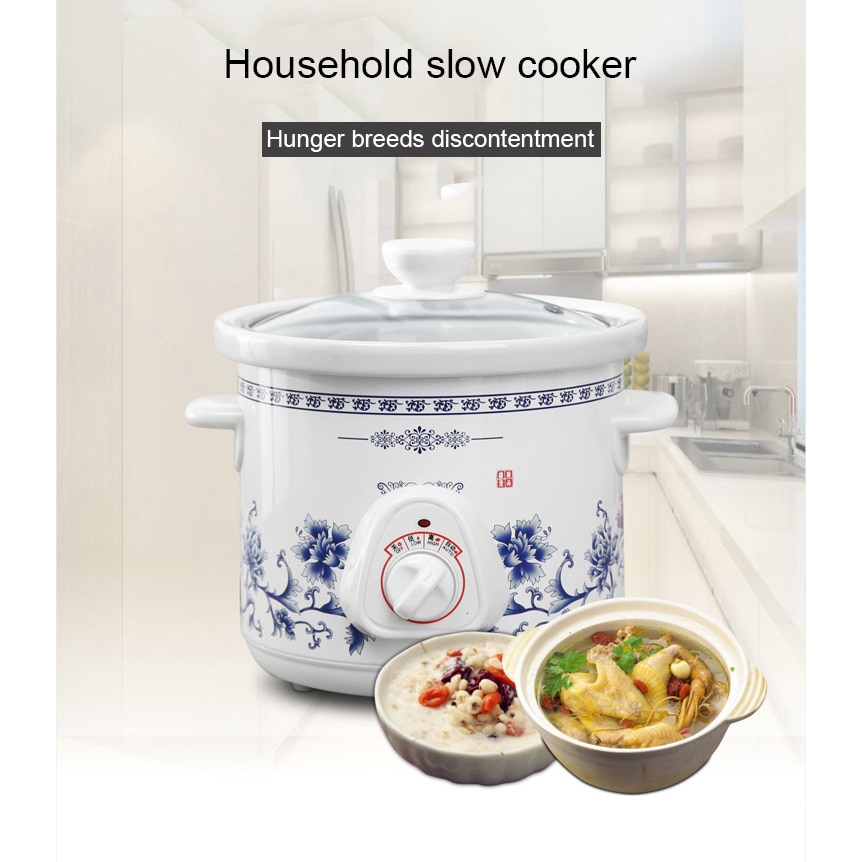 Household Electric Mini Slow Cooker 140W Mini Mechanical Timer Stewing Soup Porridge Pot Ceramic Food Cooking Machine 1.5L