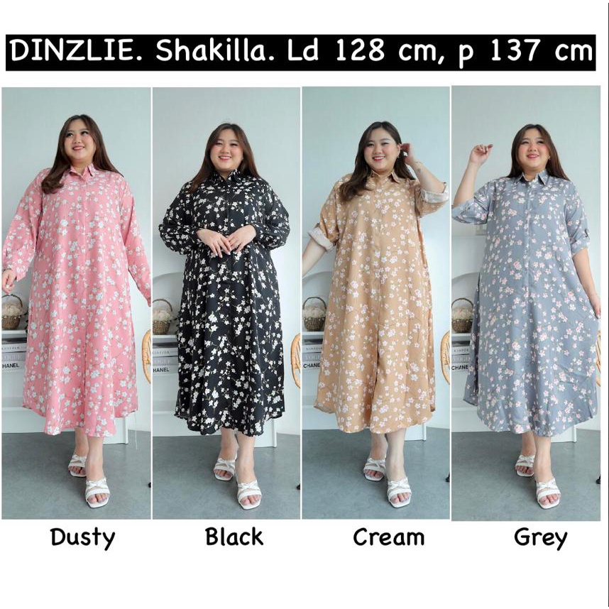 KEMEJA DINZLIESHOP READY LONG DRESS LONGDRESS LONG SHIRT MADE FROM SHAKILLA MATERIAL WITH FLOWER MOTIF
