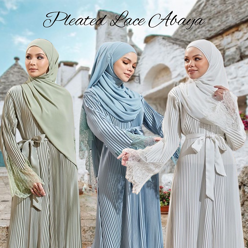 jubah pleated lace