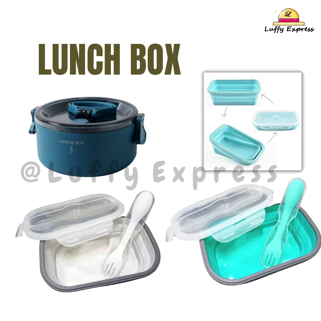 Single Layer Lunch Round Box with Spoon / Silicone Collapsible Foldable
