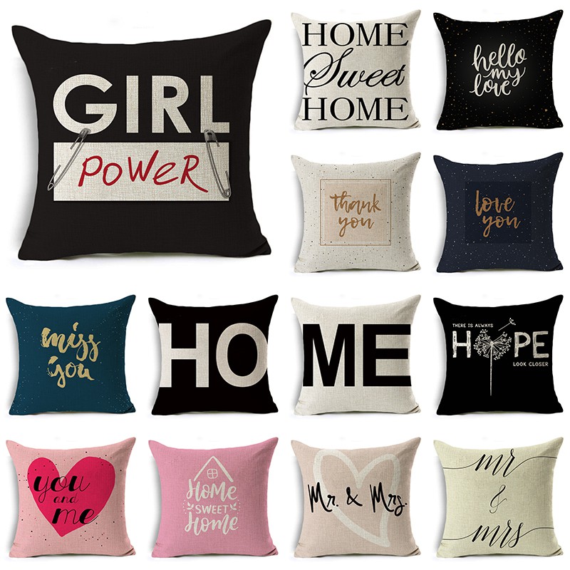 Home&English Text Element Linen Cushion Cover Sofa Pillowcover Bedroom
