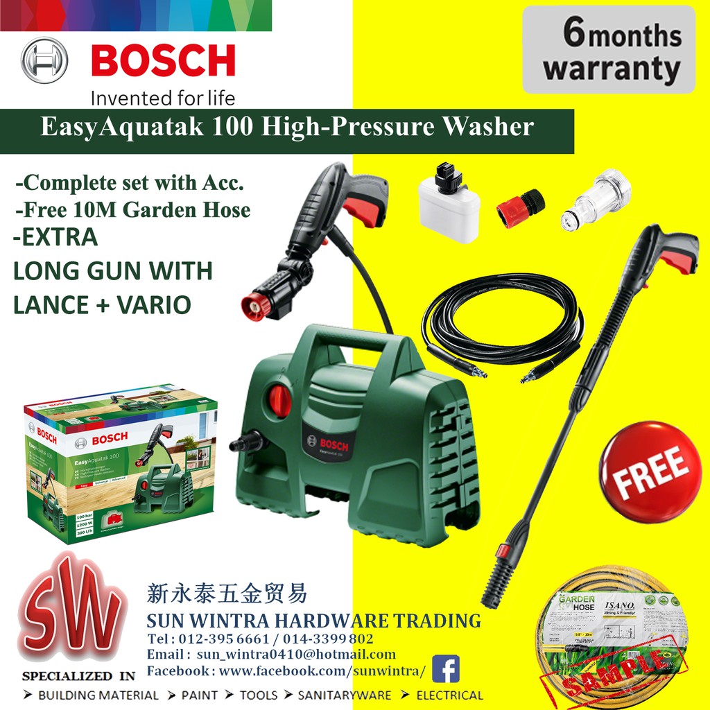 Bosch Easyaquatak 100 High Pressure Washer F O C Long Gun 10m