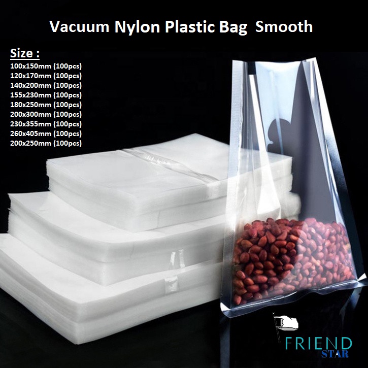 (100 PCS) Smooth Surface Plastic Vacuum Bag / 3 Side Sealed Nylon PE Plastic Bag / Nylon Plastic
