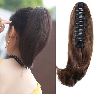 Short Straight Ponytail Extension Claw Clip In Hair Extensions  Micro Curl Ends Synthetic Ponytail Hairpiece for Women