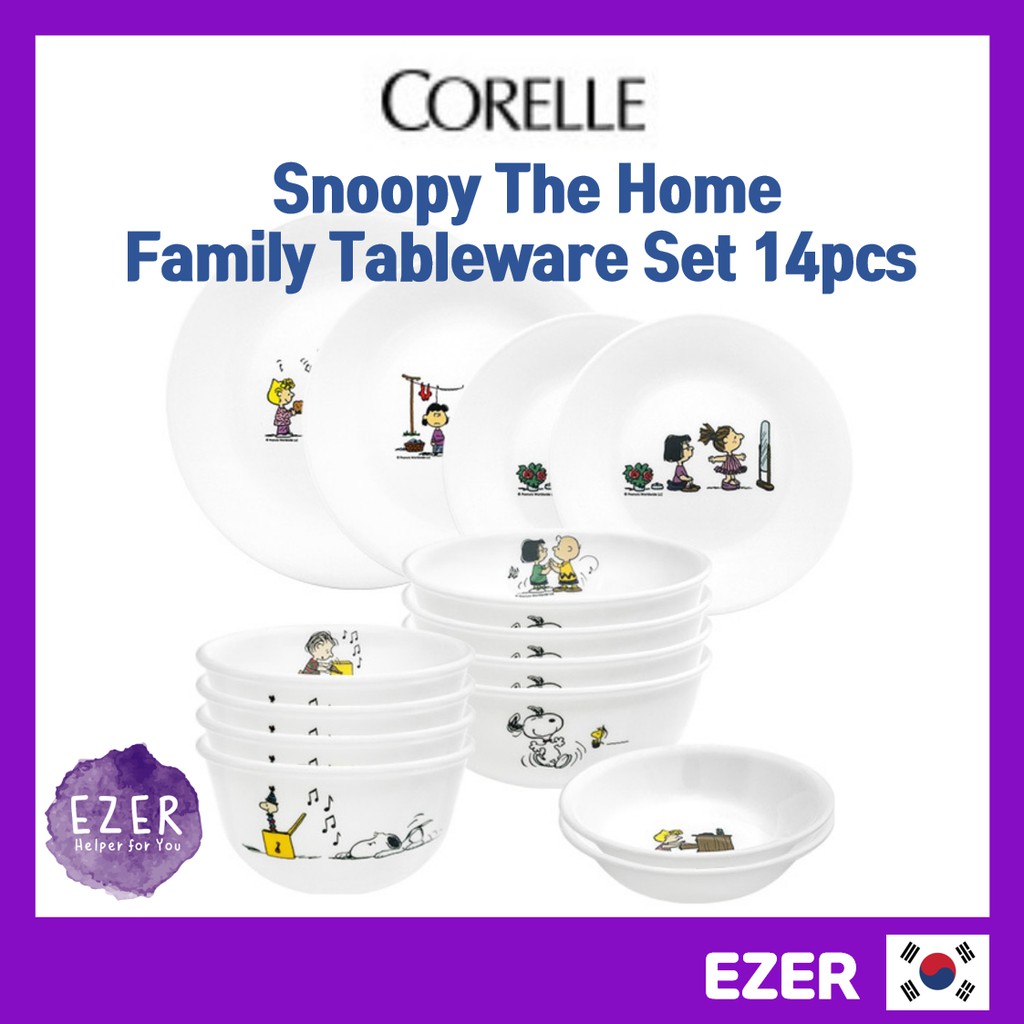 [CORELLE] Snoopy The Home Dinnerware Set 14pcs Plate Bowl / Made In USA ...