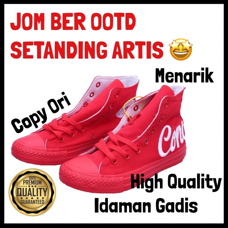 Hot Selling Merah Buat Abang Marah Kasut Converse Allstar Embroidery 100th Anniversary Red Sneakers High Cut Shopee Malaysia