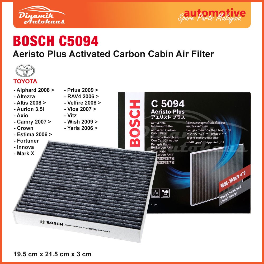 Toyota Car Cabin Carbon Air Filter Bosch C5094 Aeristo Plus