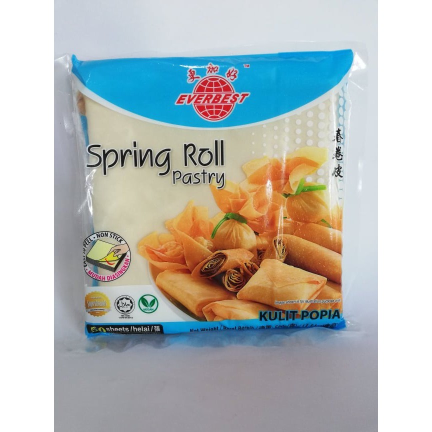 EVERBEST HALAL FROZEN SPRING ROLL PASTRY(7.5"×7.5")50sheets 更加好春卷皮 (500g)