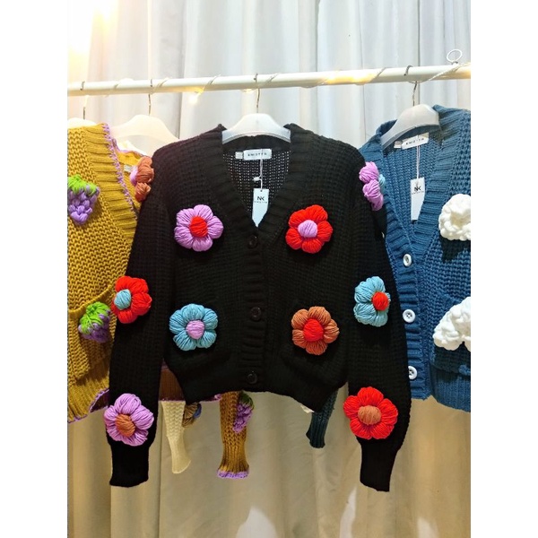 Daisy Bloom Chunky Cardigan Premium Thick Knitted Cardi Sweater