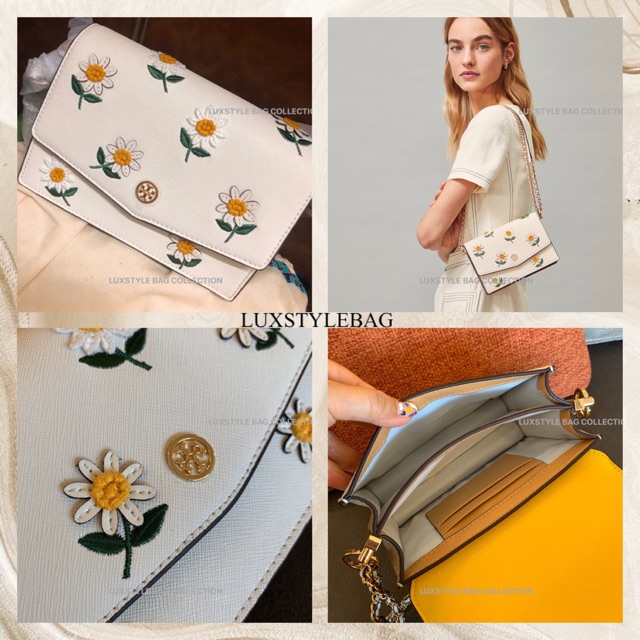 💯 Authentic Original Tory Burch Robinson Embroidered Shoulder Bag Ivory  White | Shopee Malaysia