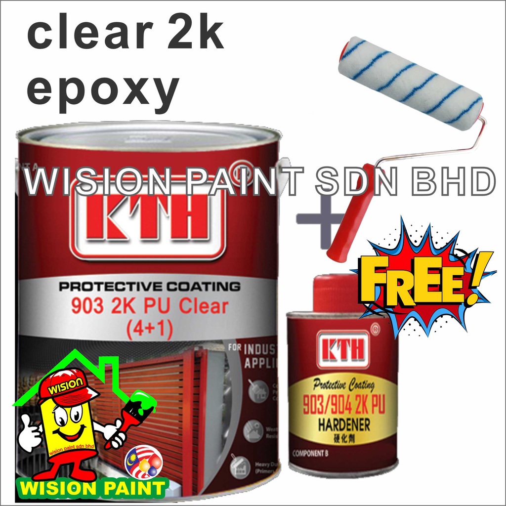 2K PU CLEAR ( 5 LITER ) 5L kth epoxy floor paint / expoxy floor paint ( FREE 7" ROLLER SET ) cat