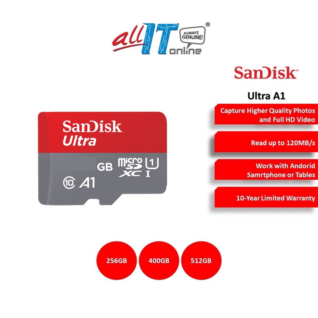 SanDisk Ultra A1 Class 10 Micro SD Memory Card up to 150MB/s 256GB