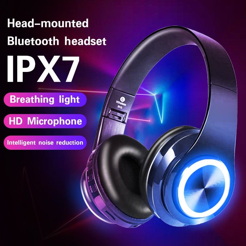 MiMi B39 Wireless Headset Bluetooth 5.0 Colorful LED Bass Stereo ...