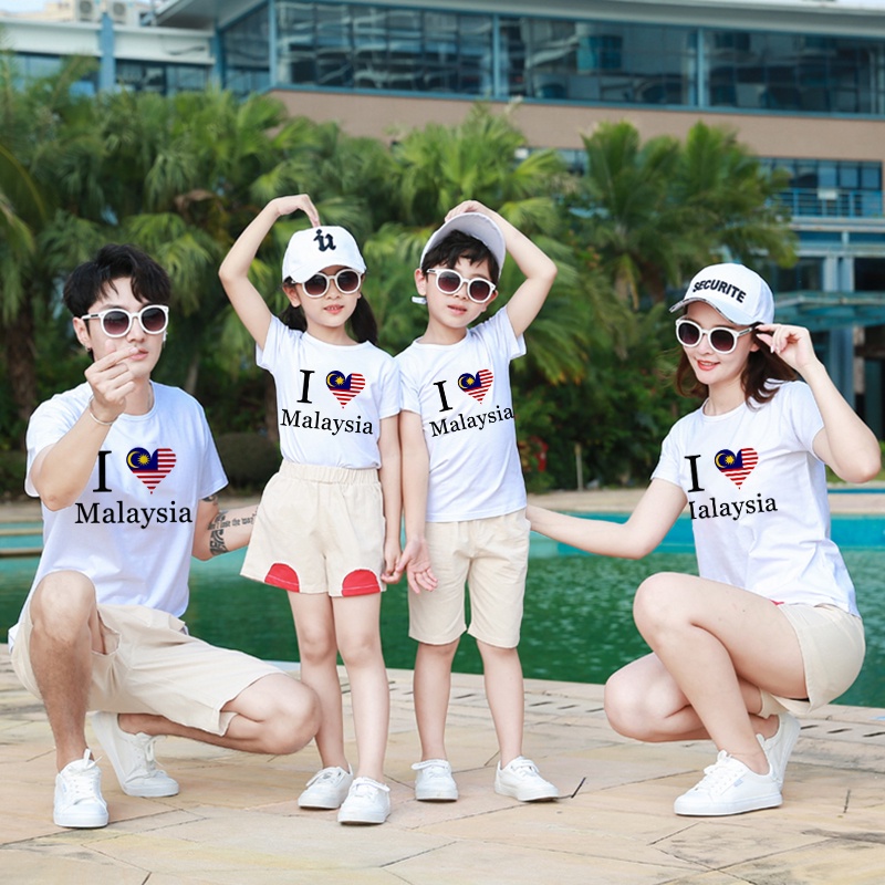 I Love Malaysia National Day Printing Family Matching Tshirt Malaysia National Day T-Shirts Parents Chilren Family T-Shirts