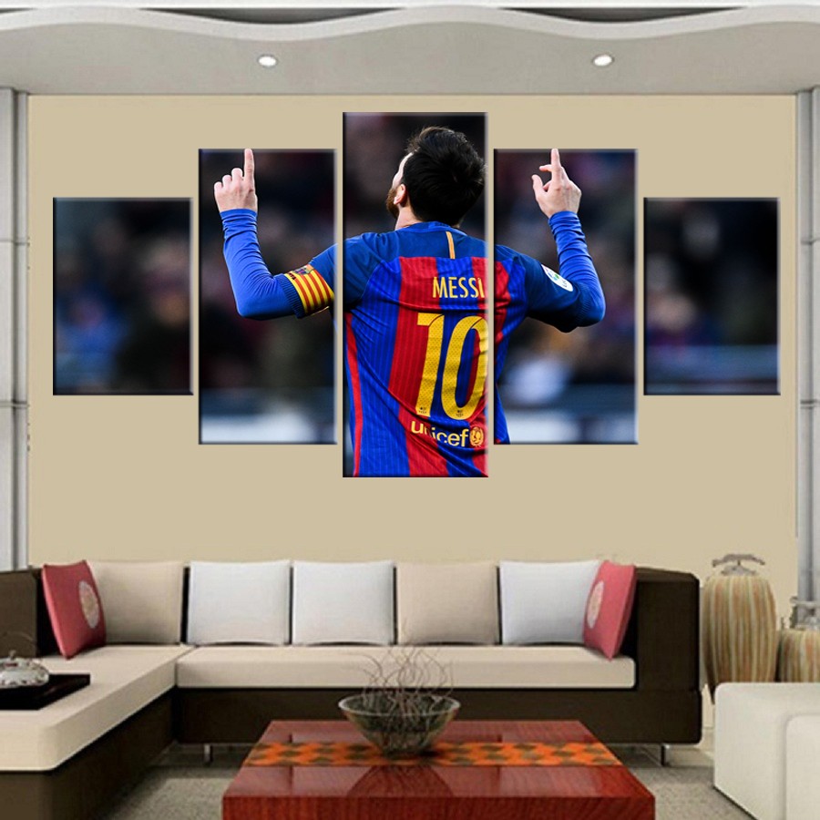 5 Piece Fc Barcelona Messi Canvas Printed Painting For Living Picture Wall Art