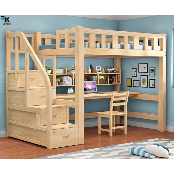 Children Bunk Bed Loft Elevated Bed Upper Bed Lower Study Table ...