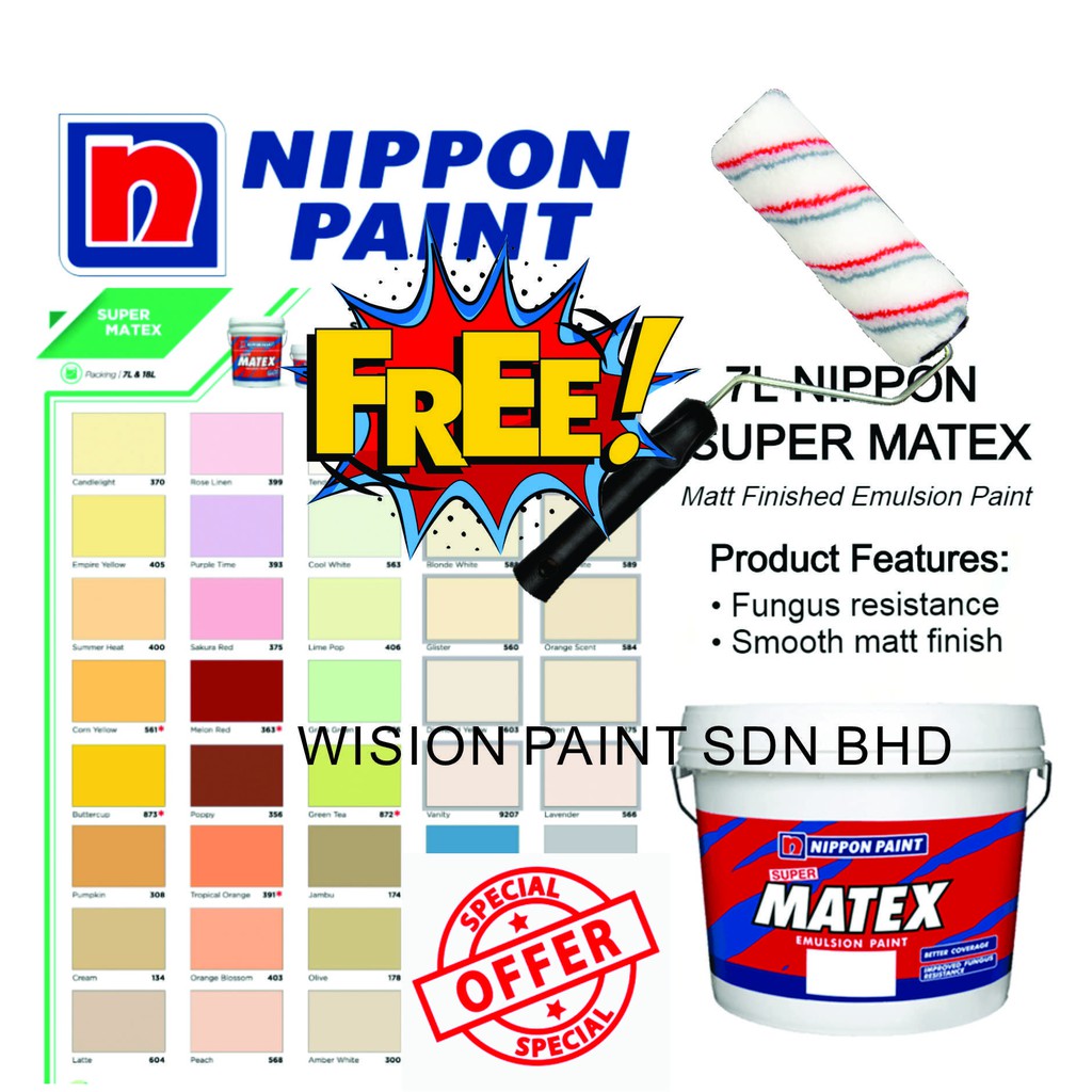 7L NIPPON PAINT Super Matex 7 Liter ( FREE 7" ROLLER SET ) Emulsion ...