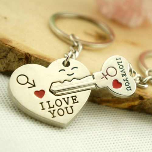 1 Pair Romantic Couple Keychain Keyring Keyfob Valentine's Day Lover Gift Heart