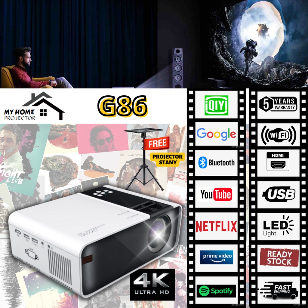 💝5 Years Warranty 💝 6000 lumens G86 Projector FULL HD 1080P Android