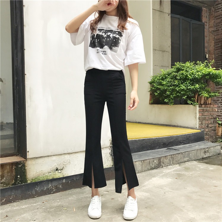 flared pants with slits