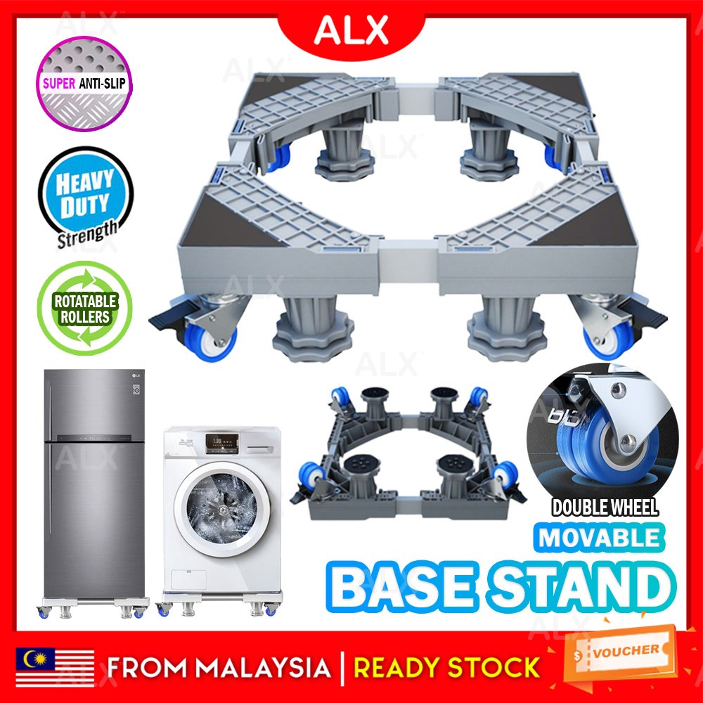 ALX (Clear Stock) Locking Base Wheels Heavy Duty Adjustable Washing Machine/Refrigerator Bracket Penyokong Tapak Mesin