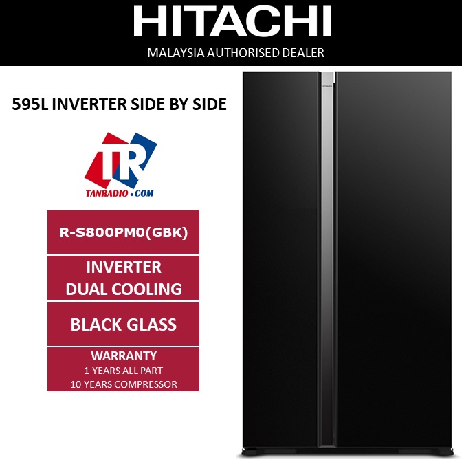 Hitachi Inverter Side by Side Fridge Glass Black REFRIGERATOR (595L) S800PM0 Shopee Malaysia