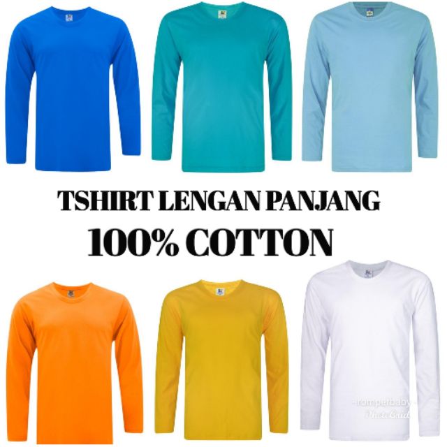 Long Sleeve T Shirt 100 Cotton Baju Tshirt Lengan Panjang Shopee Malaysia