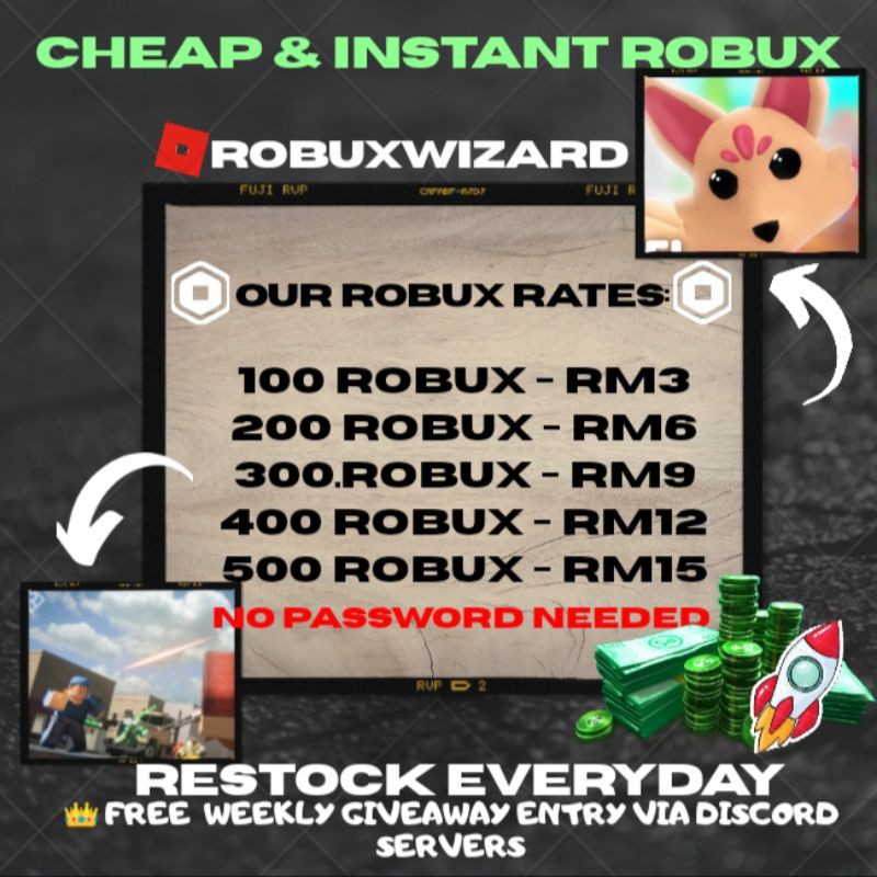 Cheapest Robux Murah Roblox Group Payout Username Only No Password Needed Shopee Malaysia - roblox robux giveaway entry t shirt