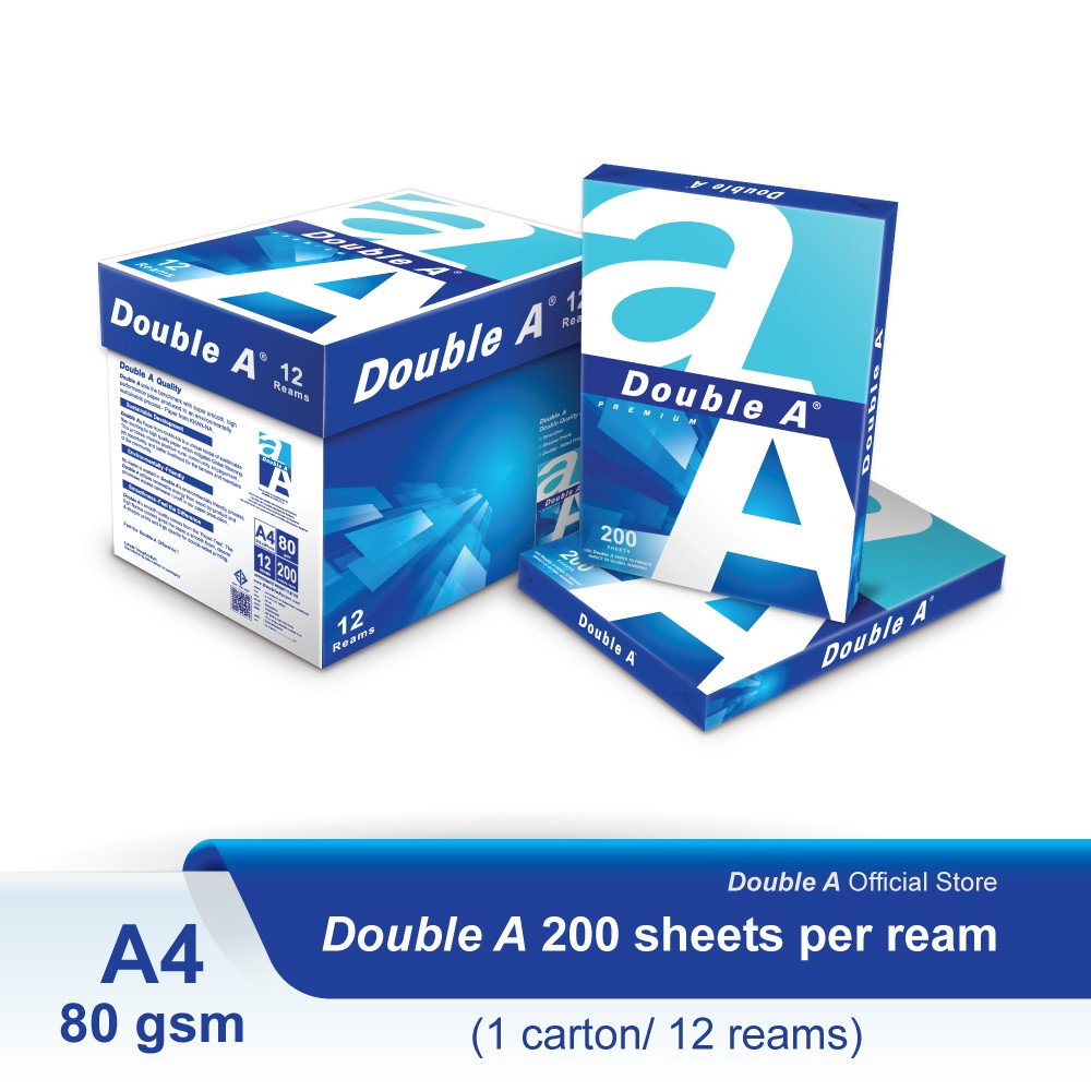 Double A A4 Paper 80gsm 200 sheets (1 Carton / 12 Reams) | Shopee Malaysia