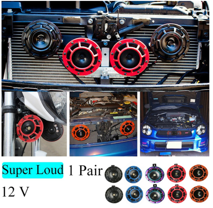NEW A Pair 12V Titanium Rainbow Supertone Dual Car Grille Horn Compact Super Tone Loud Blast Stainless Steel kereta horn