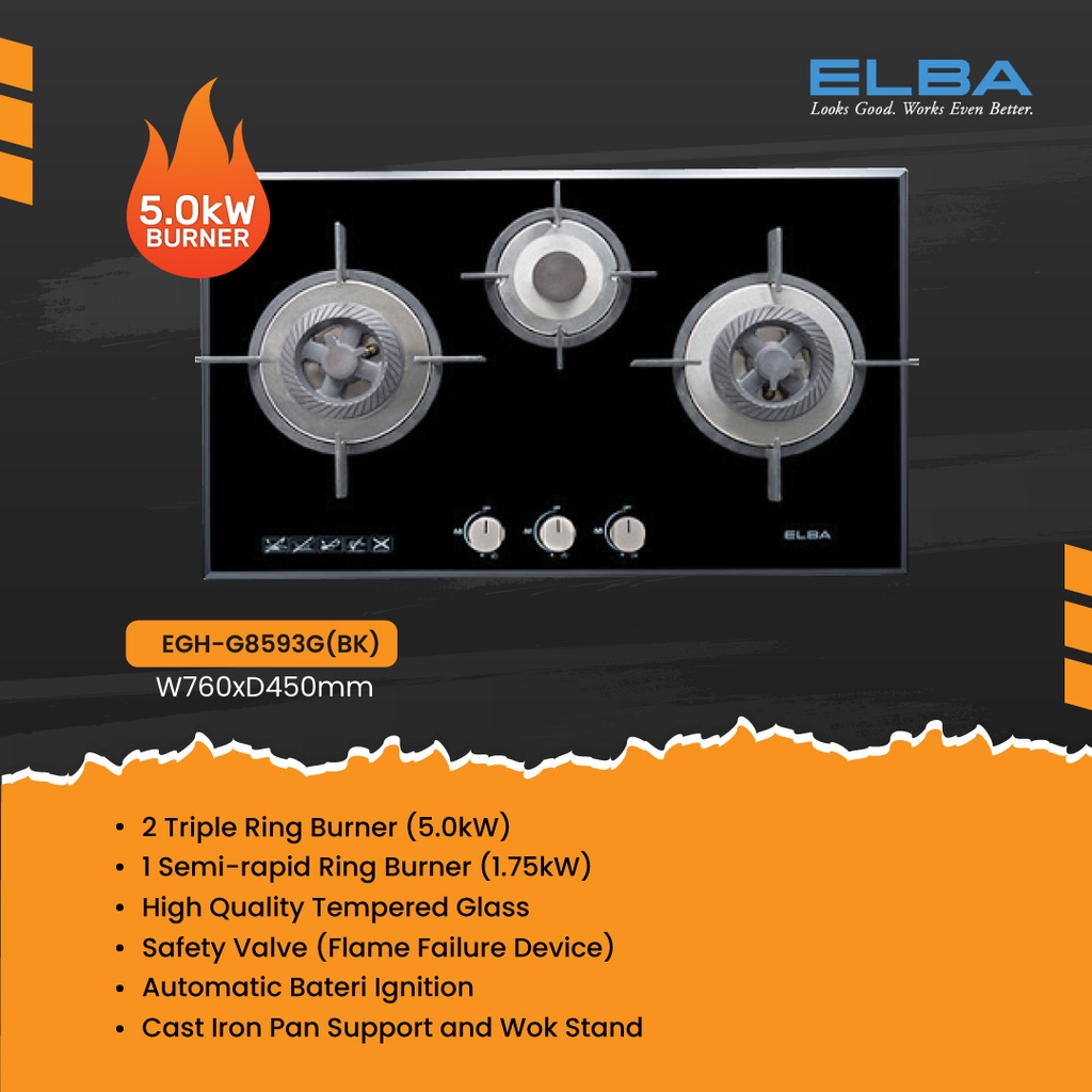 ELBA BUILT IN GAS STOVE GAS HOB EGHG8593G(BK) Shopee Malaysia
