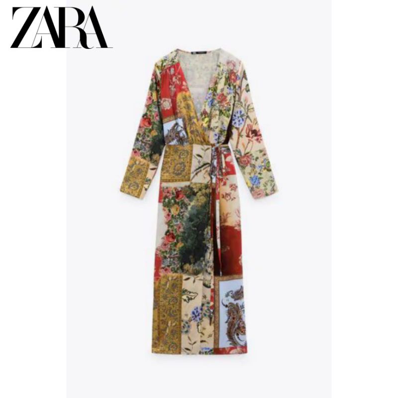 ZARA Patchwork wrap dress | Shopee Malaysia