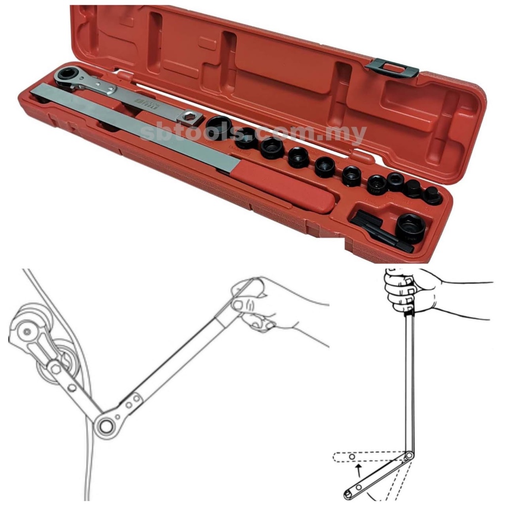 SB Tools 16pcs Universal Ratcheting Serpentine Belt Tensioner Tool Set