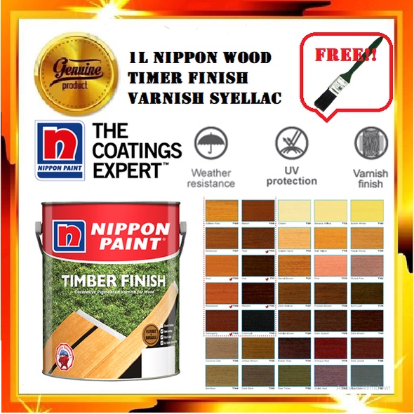 1 LITRE NIPPON PAINT GLOSS WOOD VARNISH SHELLAC/ 1L NIPPON PAINT TIMBER ...