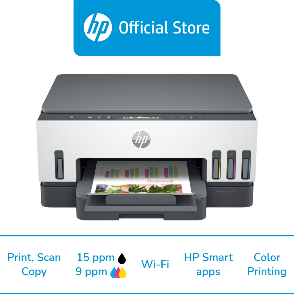 HP Smart Tank 720 All-in-One | A4 Color Printer | Print Scan Copy Duplex 3-in-1 | 2 Yrs 1-1 Exchange | USB Wi-Fi Bluetooth [FREE Delivery] Print up to 6000 black / 8000 color​ pages | Ink Tank | CISS