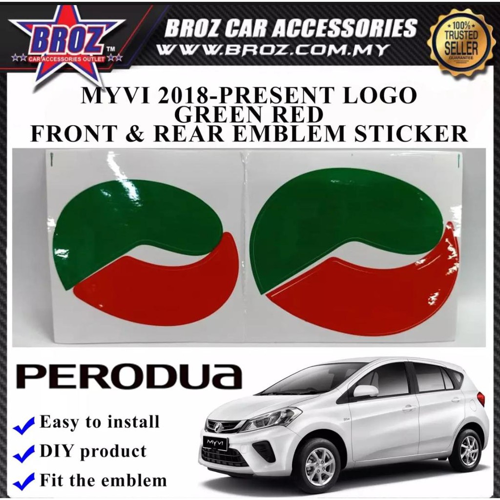 Perodua - Red Green Sticker Logo 2 Pcs (front & Rear Sticker) 