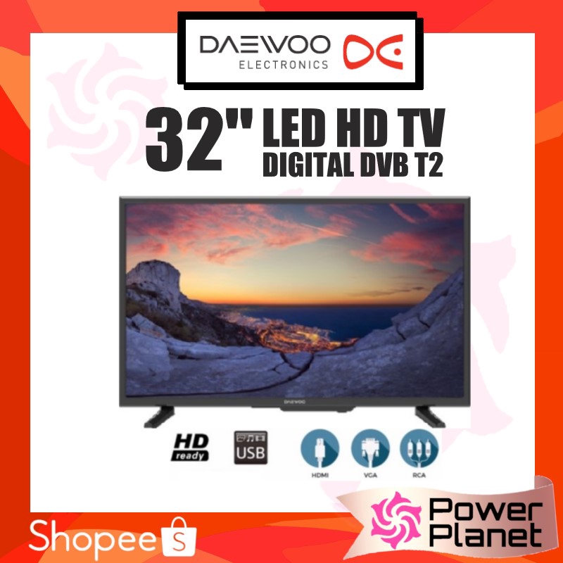 Daewoo 32" LED TV- L32T670VGA DIGITAL DVB T2 LED TV with USB Movie