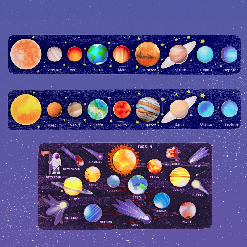 Essential Durable Children Wooden Space Planet Puzzles Montessori Toys Matching Game Jigsaw Tray Universe Solar Syste... - Image 4